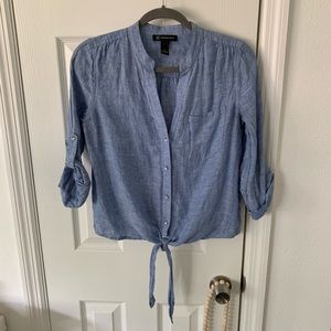 INC Chambray Tie Front Diamond-button top.